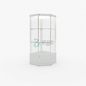 Профильная вертикальная витрина угловая полного обзора со световым блоком на тумбе